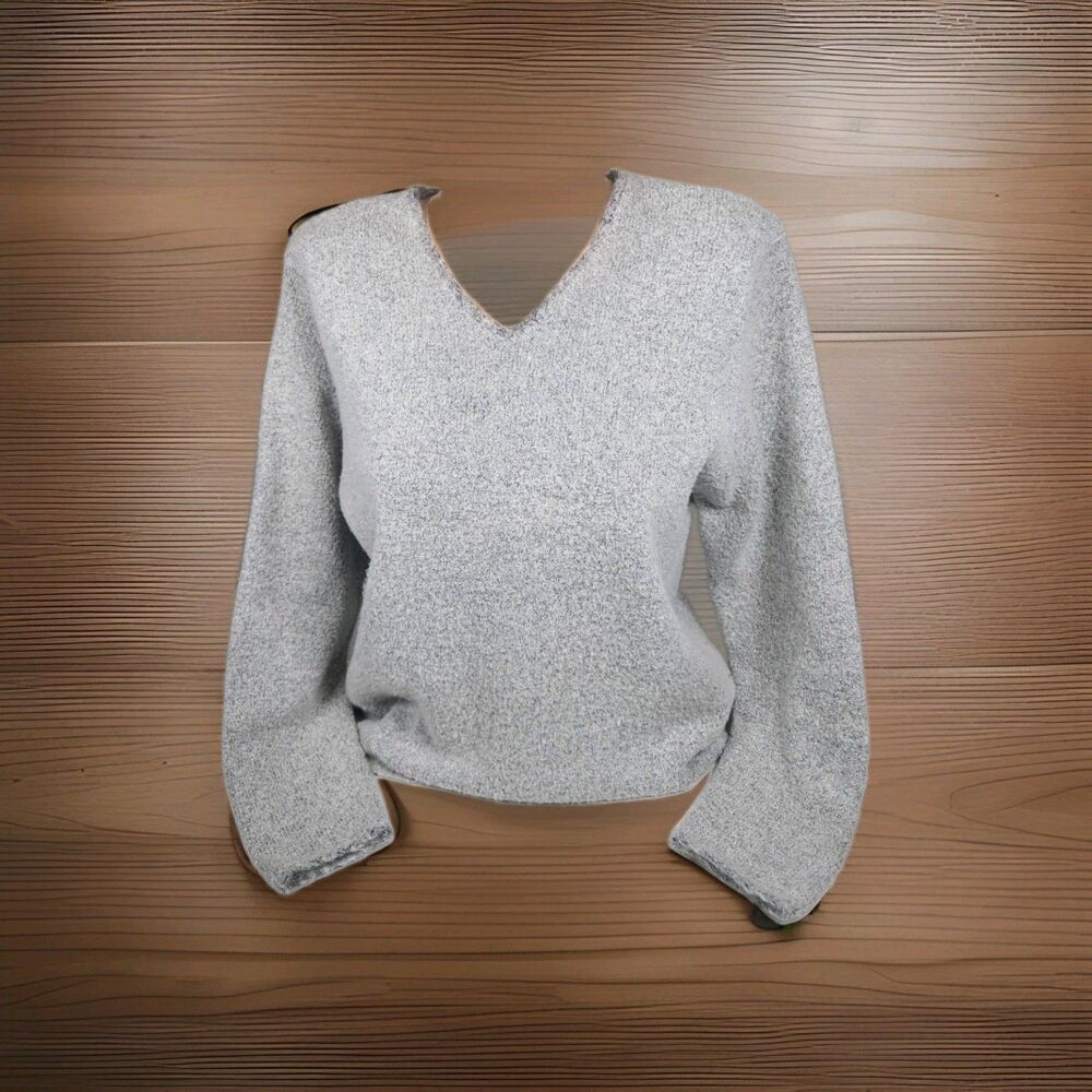 Vintage 90s Cherokee Marled Gray V-Neck Sweater L Wool Blend Grunge Granola Girl